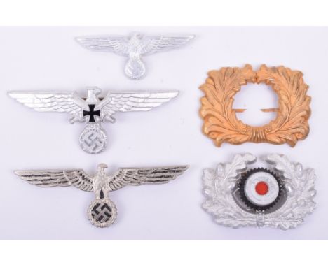 Selection of WW2 German / Third Reich Metal Insignia, consisting of metal summer tunic breast eagle with pin back fitting, Ve