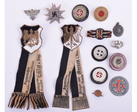 Grouping of Imperial German and Third Reich Badges, consisting of 2x Imperial Veterans enamel badges with ribbons, WW1 feldmu