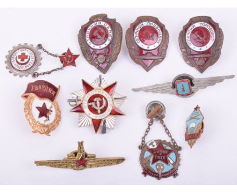 Grouping of Soviet Russian Breast Awards, consisting of Order of the Patriotic War numbered to the reverse “4376490”, WW2 Hom