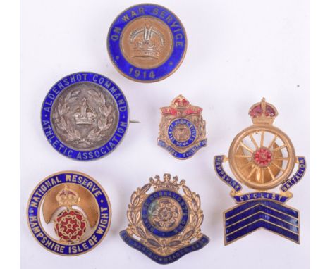 Selection of WW1 Period Enamel Badges of Hampshire Interest, including Hampshire Cyclist Battalion gilt and enamel lapel badg