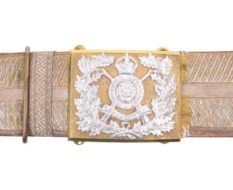 Rare Hampshire Yeomanry Carabineers Officers Full Dress Waist Belt Clasp & Brocade Belt, superb gilt rectangular seeded buckl