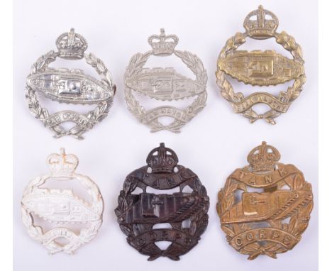 6x Tank Corps, Royal Tank Corps and Royal Tank Regiment Cap Badges, including bronze OSD Tank Corps with two blade fittings, 