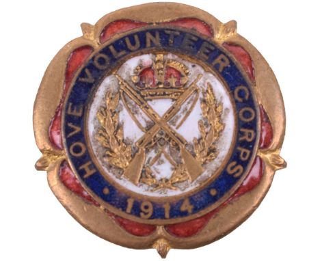 WW1 Hove Volunteer Training Corps 1914 Lapel Badge, brass and enamel example with fitting to the reverse. Engraved with numbe