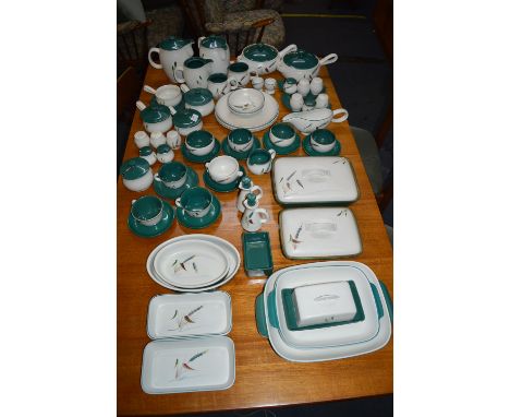 Denby Greenwheat Pattern Dining Set Comprising Serving Dishes, Cups, Saucers, Teapots, Tureens, etc. ~50 Pieces 