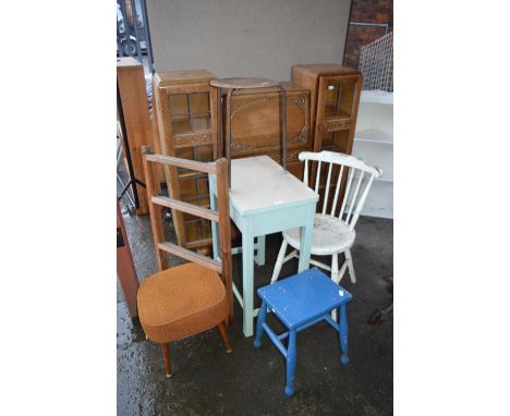 Six Assorted Items; Vintage Ringer Stand, Painted Kitchen Chair, Stools and Clothes Horse 