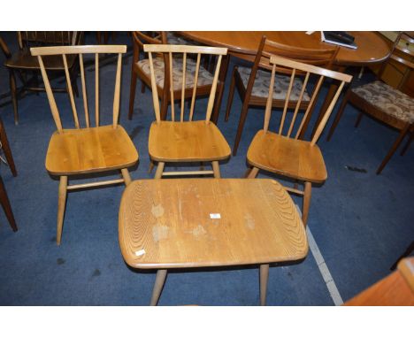 Three Ercol Chairs and a Coffee Table 