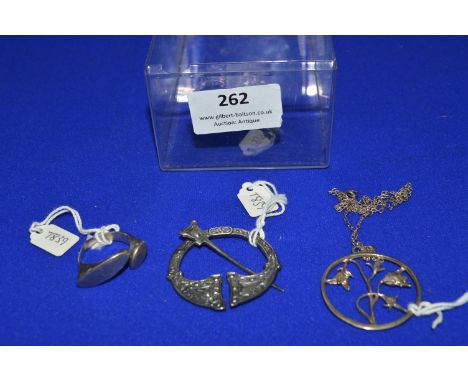 Hallmarked Sterling Silver Celtic Brooch plus Floral Pendant and a 925 Ring 