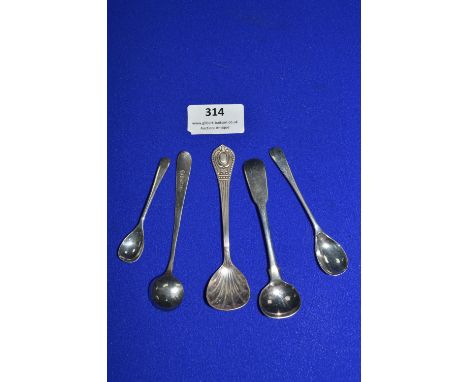 Five Assorted Silver Caddy and Mustard Spoons 