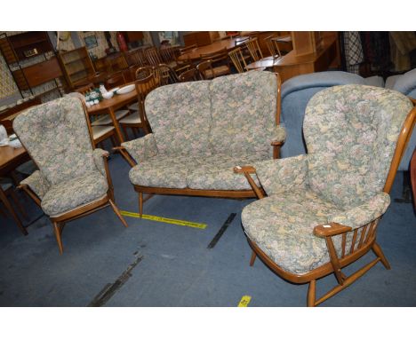 Ercol Suite Comprising Two Seat Sofa and Two Wingback Armchairs 