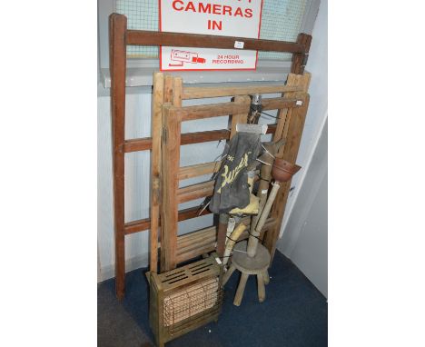 Wooden Clothes Horses, Dolly Stick, Vintage Vacuum Cleaner and Electric Heater 