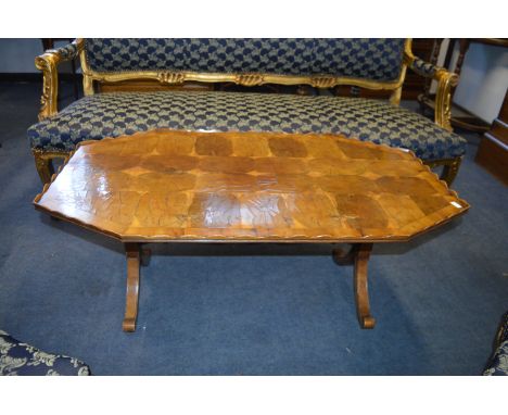 Low Table on X Frame with Veneered Tring Ring Decoration and Pie Crust Edge 