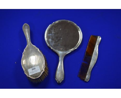 Hallmarked Sterling Silver Brush, Comb &amp; Mirror Set with Monogram 