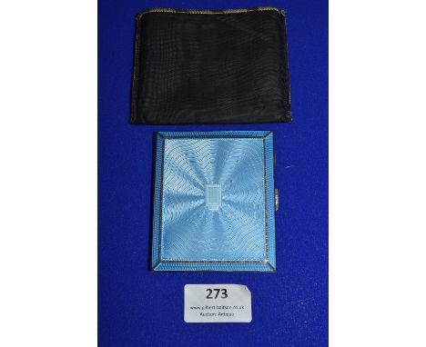 Hallmarked Sterling Silver Cigarette Case Enameled with Engine Turning &amp; Gilt Interior (Small Fault to Interior Springs) 