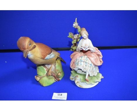 Continental Figurine of a Lady Reading and a Royal Worcester Jay