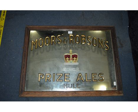Moor's &amp; Robson's of Hull Prize Ales Pub Mirror in Oak Frame 33" x 26" 