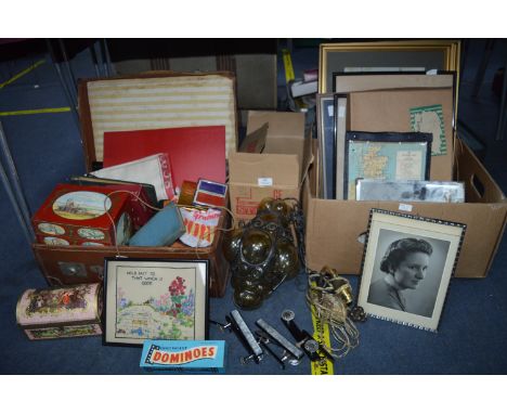 Case of Collectibles, Lamp, Framed Pictures, Prints and Mirrors 