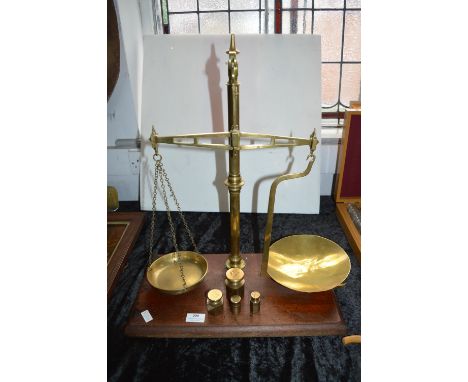 Victorian Brass Scales on Mahogany Base with Weights 