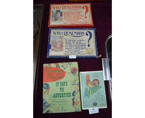 Four Vintage Parlour Games; Who Remembers, etc. 