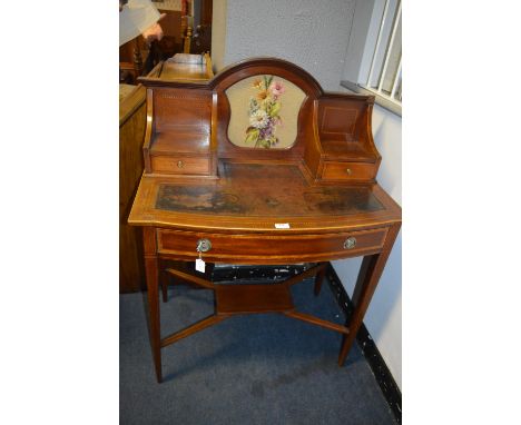 Edwardian Single Drawer Writing Table with Inset Leatherette Top and Needlework Panel circa 1910 