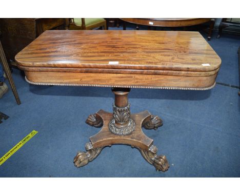 Victorian Figured Mahogany Tea Table on Carved Pedestal with Ball &amp; Claw Feet 