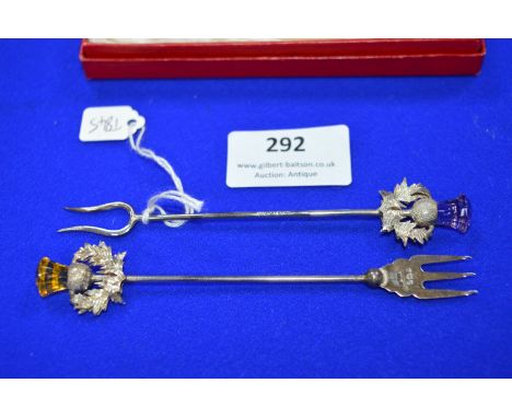 Birmingham Hallmarked Sterling Silver Thistle Pickle Fork Set 
