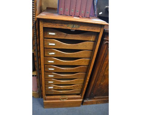 Oak Music Cabinet with Nine Drawers and Roller Shutter Front 