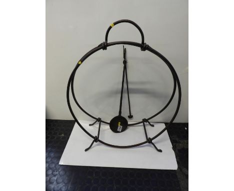Log Stand and Wrought Iron Fire Tools 