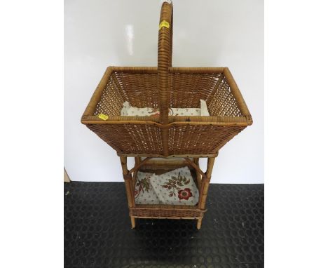 Wicker Basket on Bamboo Stand with Shelf under 