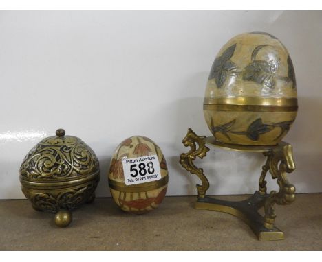 3x Egg Trinket Boxes and Contents - Military Style Buttons 