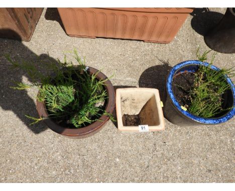 3x Glazed Ceramic Garden Planters 