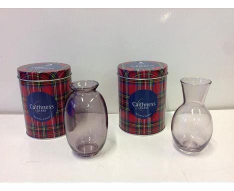 2x Caithness Amethyst Vases - Piper Vase, Thistle Vase 