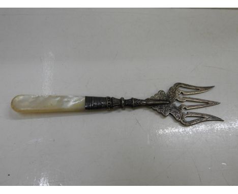 Mother of Pearl Handled Birmingham Silver Bread Fork 