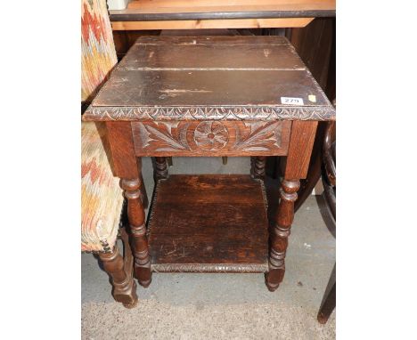 Profusely Carved Oak Occasional Table with Shelf under 