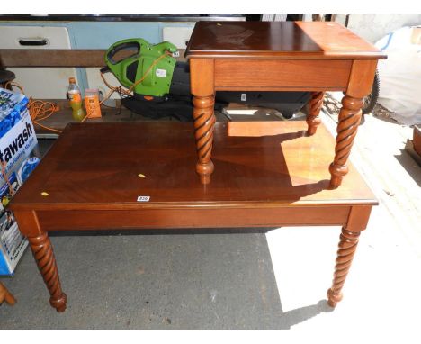 Modern Coffee Table on Barley Twist Supports and Matching Lamp Table 