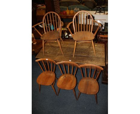 A RETRO HARLEQUIN SET OF FIVE ERCOL STYLE KITCHEN CHAIRS