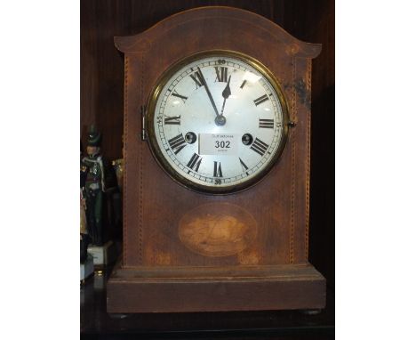 AN EDWARDIAN STYLE INLAID MAHOGANY MANTEL CLOCK