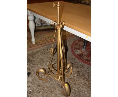 A VINTAGE WROUGHT IRON GILT COLOURED ART NOUVEAU STYLE STANDARD LAMP (A/F)