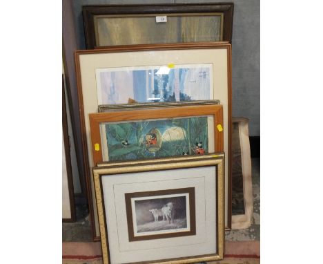 A COLLECTION OF PICTURES AND PRINTS TO INCLUDE A SEASCAPE WATERCOLOURS ETC