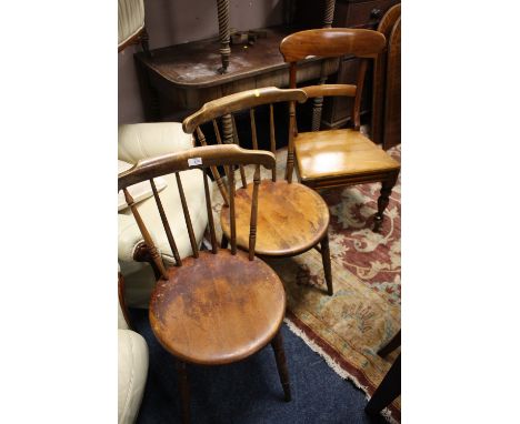 A PAIR OF VINTAGE MAHOGANY FARMHOUSE CHAIRS TOGETHER WITH ANOTHER CHAIR  (3)