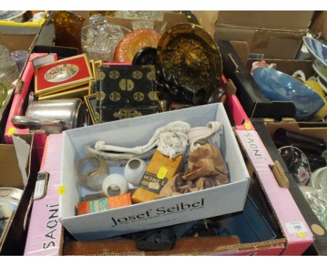 TWO BOXES OF VINTAGE COLLECTABLES AND TOOLS TO INCLUDE CASH'S SILKS