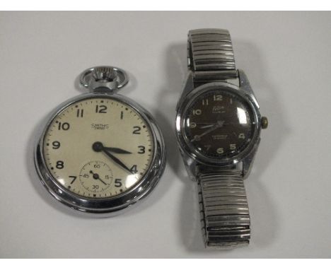 A VINTAGE FELCA INCABLOC 17 JEWEL WRISTWATCH TOGETHER WITH A SMITHS POCKET WATCH