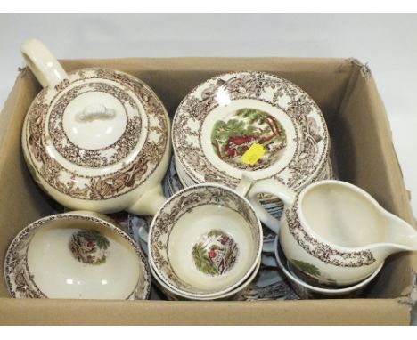 A ROYAL STAFFORDSHIRE CLARICE CLIFF RURAL SCENES PART TEA SET TO INCLUDE A TEAPOT 