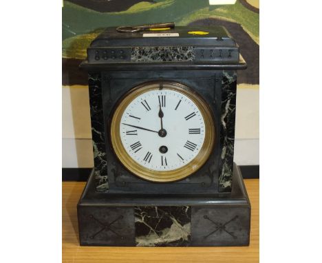 A VINTAGE SLATE AND MARBLE MANTEL CLOCK 