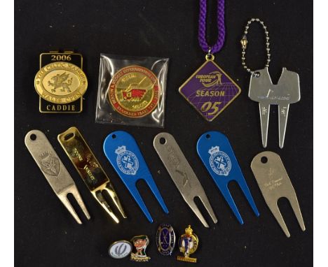 Collection of European Golf Caddie enamel badges, pin badges and pitch mark repairers: 2006 Celtic Manor Wales Golf Open cadd