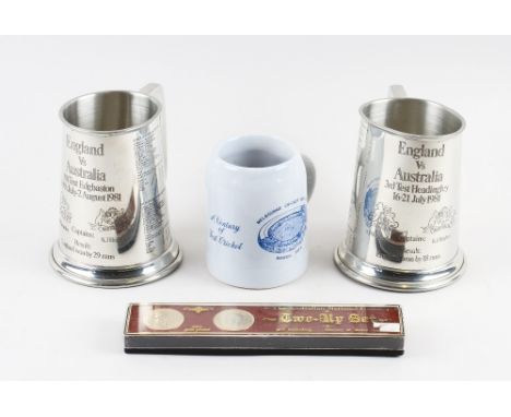 Cricket Ashes England v Australia Pewter Tankards 3rd Test Headingly 16th-21st July 1981 and 4th Test Edgbaston 30th July-2nd