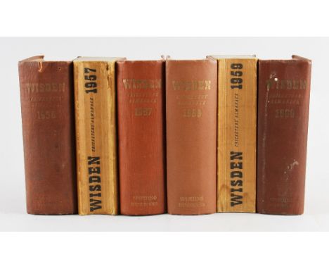Wisden Cricketers' Almanacks 1956-1960 - 1956,58 and 60 in hardback, 1959 with cloth covers, 1957 in cloth cover and hardback