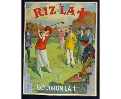 Rare 1924 Original Rizla colour advertising golfing calendar - featuring a period mixed golfing foursomes by the artist G Mes