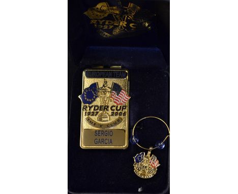 Sergio Garcia - 2006 The K Club European Team Ryder Cup enamel players money clip badge and rare Ryder Cup Wine glass charm i