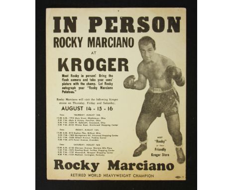 Late 1950s Rocky Marciano Boxing Advertising Leaflet 'In Person Rocky Marciano at Kroger' retired World Heavyweight Champion,
