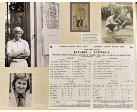 1970 to 1980's Cricket Ashes Ephemera Album containing photos and photocards, of players and teams, team sheets including Aus